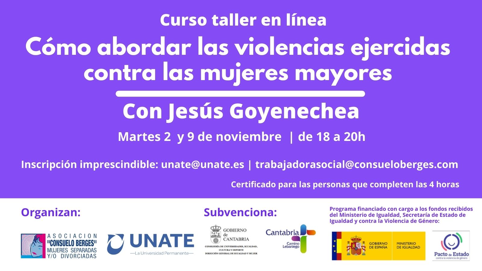 Curso-taller en línea con Jesús Goyenechea: Cómo abordar las violencias ejercidas contra las mujeres mayores